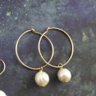 14k gold filled pearl hoop earrings