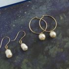 14k gold filled pearl hoop earrings