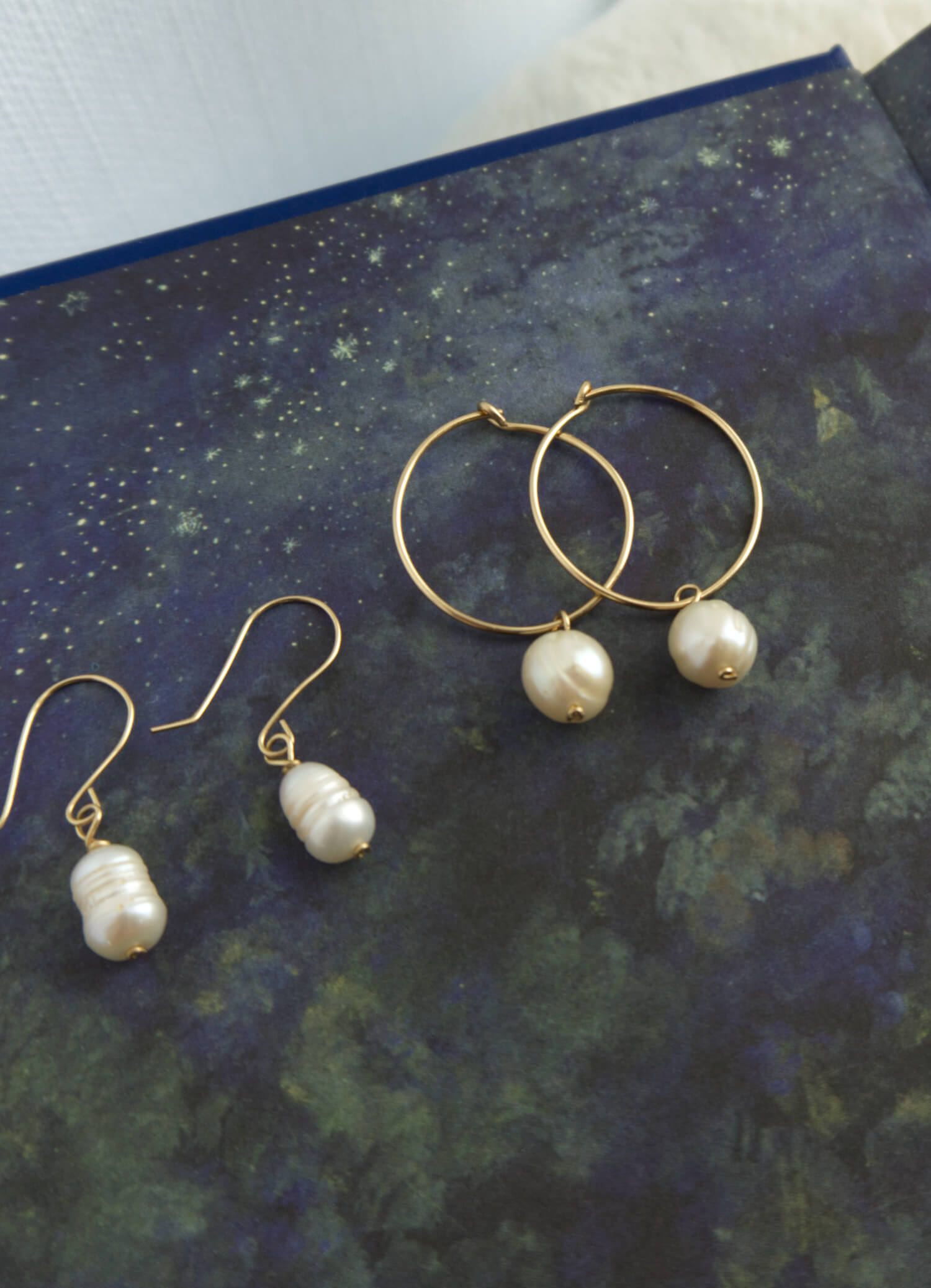 14k gold filled pearl hoop earrings